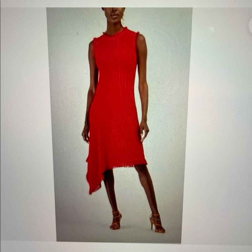 Oscar de la Renta Red Knit Asymmetrical Dress